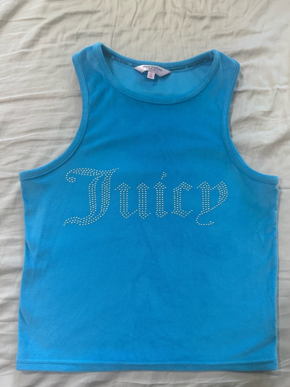 Juicy Couture blue rhinestone tank, excellent condition, size Large